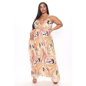 NWT Fashion Nova Rayne Sleeveless Maxi Dress Rust Combo Plus Size 3X Pleated Adj